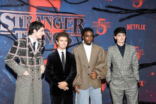 abb Finn Wolfhard, Gaten Matarazzo, Caleb McLaughlin and Noah Schnapp as guests on the red carpet at the big fan event with screening of the Netflix series STRANGER THINGS 5 at Tempelhof Airport on 18 11 2025 in Berlin Berlin Germany