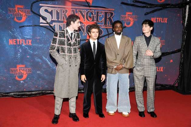 abb Finn Wolfhard, Gaten Matarazzo, Caleb McLaughlin and Noah Schnapp as guests on the red carpet at the big fan event with screening of the Netflix series STRANGER THINGS 5 at Tempelhof Airport on 18 11 2025 in Berlin Berlin Germany