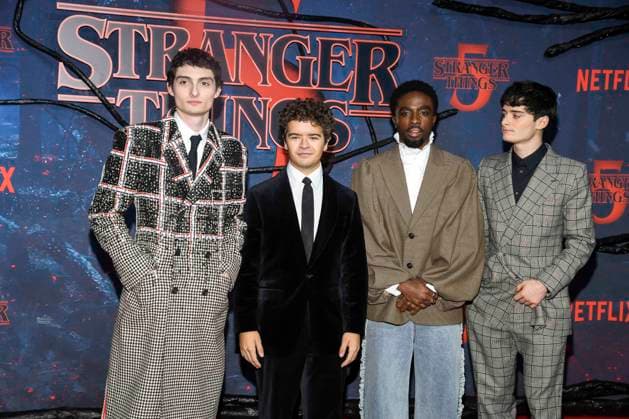 abb Finn Wolfhard, Gaten Matarazzo, Caleb McLaughlin and Noah Schnapp as guests on the red carpet at the big fan event with screening of the Netflix series STRANGER THINGS 5 at Tempelhof Airport on 18 11 2025 in Berlin Berlin Germany