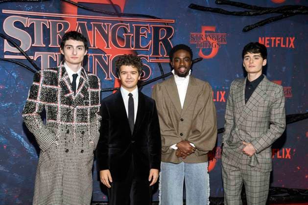 abb Finn Wolfhard, Gaten Matarazzo, Caleb McLaughlin and Noah Schnapp as guests on the red carpet at the big fan event with screening of the Netflix series STRANGER THINGS 5 at Tempelhof Airport on 18 11 2025 in Berlin Berlin Germany