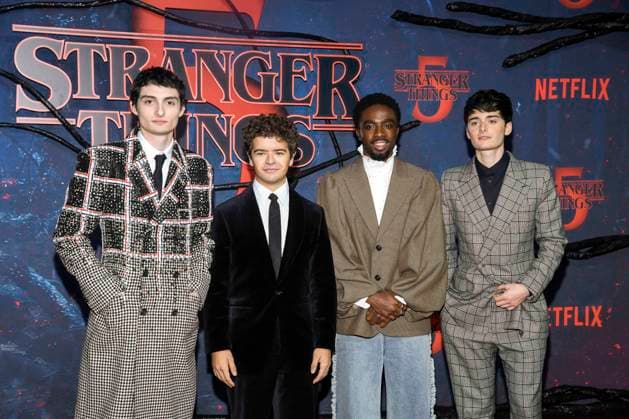 abb Finn Wolfhard, Gaten Matarazzo, Caleb McLaughlin and Noah Schnapp as guests on the red carpet at the big fan event with screening of the Netflix series STRANGER THINGS 5 at Tempelhof Airport on 18 11 2025 in Berlin Berlin Germany