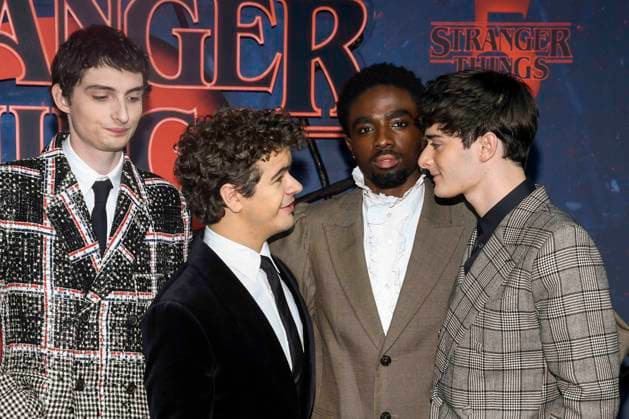 abb Finn Wolfhard, Gaten Matarazzo, Caleb McLaughlin and Noah Schnapp as guests on the red carpet at the big fan event with screening of the Netflix series STRANGER THINGS 5 at Tempelhof Airport on 18 11 2025 in Berlin Berlin Germany