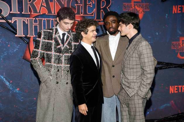 abb Finn Wolfhard, Gaten Matarazzo, Caleb McLaughlin and Noah Schnapp as guests on the red carpet at the big fan event with screening of the Netflix series STRANGER THINGS 5 at Tempelhof Airport on 18 11 2025 in Berlin Berlin Germany