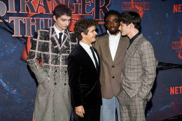 abb Finn Wolfhard, Gaten Matarazzo, Caleb McLaughlin and Noah Schnapp as guests on the red carpet at the big fan event with screening of the Netflix series STRANGER THINGS 5 at Tempelhof Airport on 18 11 2025 in Berlin Berlin Germany