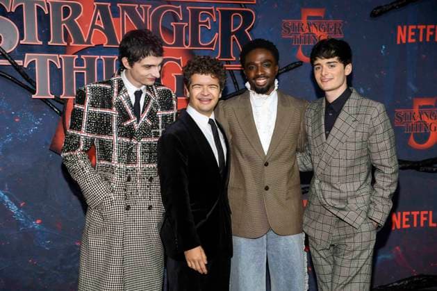 abb Finn Wolfhard, Gaten Matarazzo, Caleb McLaughlin and Noah Schnapp as guests on the red carpet at the big fan event with screening of the Netflix series STRANGER THINGS 5 at Tempelhof Airport on 18 11 2025 in Berlin Berlin Germany