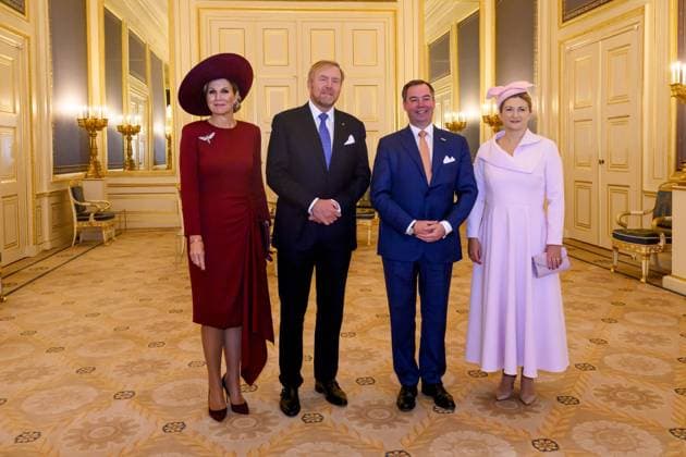 Den Haag, The Netherlands, 2025-11-19 11:57:32 THE HAGUE, 19-11-2025, Noordeinde Palace King Willem-Alexander and Queen Maxima receive Grand Duke Guillaume and Grand Duchess StÃ phanie of Luxembourg for a one-day visit with a lunch at Noordeinde Palace PHOTO: NLBeeld Patrick van Emst Credit: NL Beeld Patrick van Emst  Copyright: xx x
