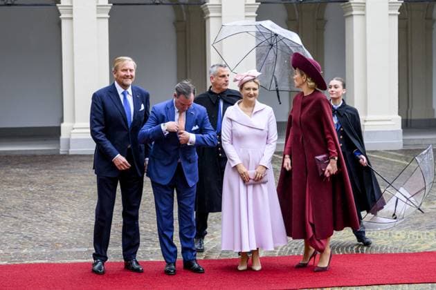 Den Haag, The Netherlands, 2025-11-19 11:50:36 THE HAGUE, 19-11-2025, Noordeinde Palace King Willem-Alexander and Queen Maxima receive Grand Duke Guillaume and Grand Duchess StÃ phanie of Luxembourg for a one-day visit with a lunch at Noordeinde Palace PHOTO: NLBeeld Patrick van Emst Credit: NL Beeld Patrick van Emst  Copyright: xx x