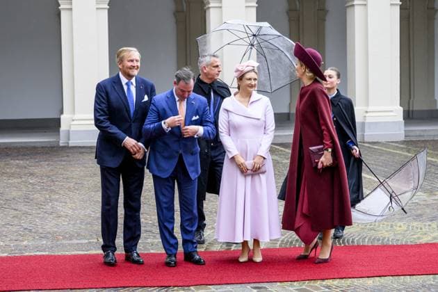 Den Haag, The Netherlands, 2025-11-19 11:50:36 THE HAGUE, 19-11-2025, Noordeinde Palace King Willem-Alexander and Queen Maxima receive Grand Duke Guillaume and Grand Duchess StÃ phanie of Luxembourg for a one-day visit with a lunch at Noordeinde Palace PHOTO: NLBeeld Patrick van Emst Credit: NL Beeld Patrick van Emst  Copyright: xx x