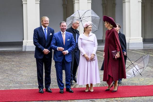 Den Haag, The Netherlands, 2025-11-19 11:50:36 THE HAGUE, 19-11-2025, Noordeinde Palace King Willem-Alexander and Queen Maxima receive Grand Duke Guillaume and Grand Duchess StÃ phanie of Luxembourg for a one-day visit with a lunch at Noordeinde Palace PHOTO: NLBeeld Patrick van Emst Credit: NL Beeld Patrick van Emst  Copyright: xx x