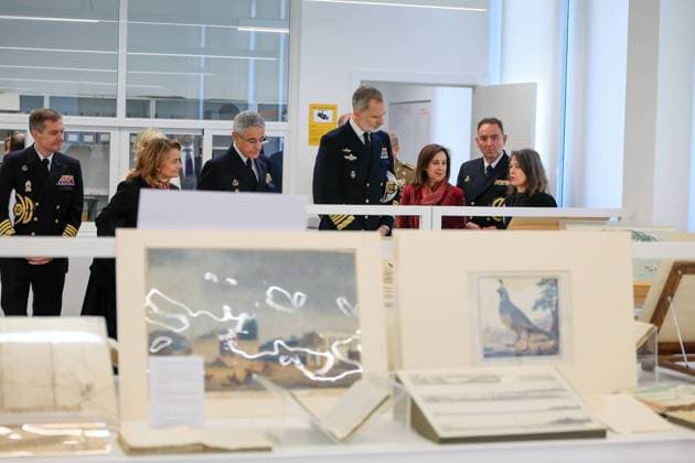 Spanish King Felipe VI and minister Margarita Robles visits the Juan Sebastián de Elcano naval historical archive in Madrid on Wednesday, 19 November 2025. Cordon Press  MarcoxAntonioxRomero