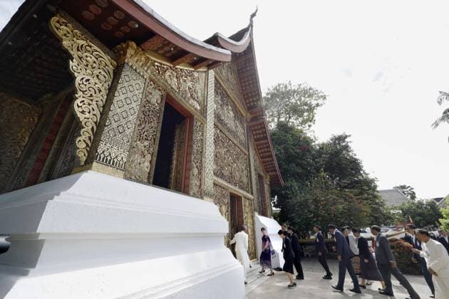 Japan Princess Aiko in Laos Japanese Princess Aiko (2nd from L) visits Vat Xieng Thong temple in the ancient Lao capital of Luang Prabang during her official trip to Laos on Nov. 20, 2025.  A14AA0005048102P