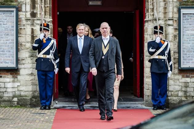 THE HAGUE King Willem-Alexander and Princess Amalia leave the Grote Kerk after the Special Joint Session of the Senate and House of Representatives, marking the eightieth anniversary of the first joint parliamentary session since the Second World War. The session reflected on the end of the war and the meaning of freedom in a time of conflict and polarization. ANP JEROEN JUMELET netherlands out - belgium out  Copyright: xx x542573722x originalFilename: 542573722.jpg