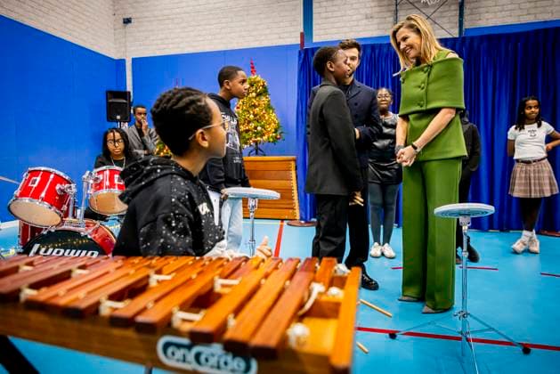 20-11-2025 Amsterdam Queen Maxima, as honorary chair of Meer Muziek in de Klas (More Music in the Classroom), visited the Mobiel school in Amsterdam. The school band performs during the annual Christmas Music Gala, which raises awareness of the importance of music and creative education. Â  Copyright: xPPEx