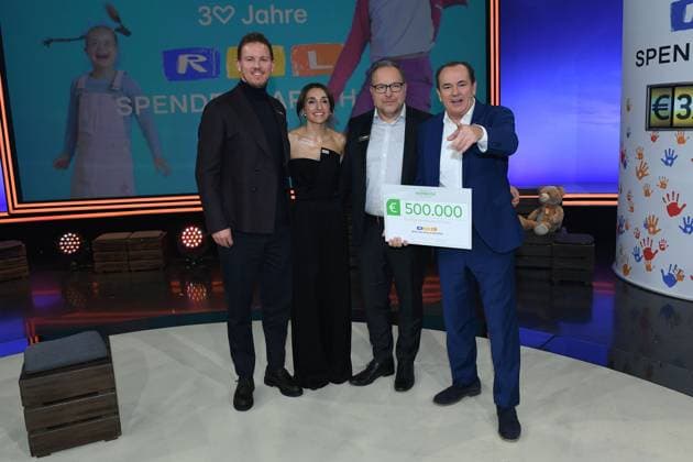 30 RTL Spendenmarathon 2025 on 20 11 2025 at EMG Studio 8 in Hürth V l n r Julian Nagelsmann National coach Lena Wurzenberger Dr Thomas Stoffmehl Spokesman of the Executive Board Vorwerk Wolfram Kons at the 30 RTL Spendenmarathon 2025 on 22 11 2025 at EMG Studio 8 in Hürth xRx