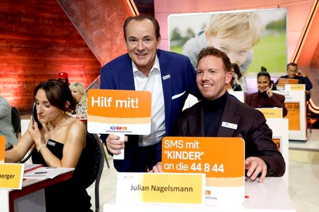 Lena Wurzenberger, Wolfram Kons and Julian Nagelsmann at the 30 RTL Spendenmarathon 2025 in Studio 8 at EMG Studios Hürth, 20 11 2025 Foto:xR.xStoffelsx xFuturexImagex spendenmarathon_5221