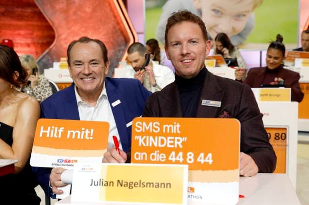 Wolfram Kons and Julian Nagelsmann at the 30 RTL Spendenmarathon 2025 in Studio 8 of EMG Studios Hürth, 20 11 2025 Foto:xR.xStoffelsx xFuturexImagex spendenmarathon_5222