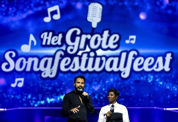 AMSTERDAM - Rylan Clark (BBC) and Edsilia Rombley during the 5th anniversary of the Grand Eurovision Song Contest in the Ziggo Dome. ANP SANDER KONING netherlands out - belgium out  Copyright: xx x542622878x originalFilename: 542622878.jpg