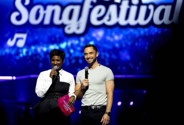 AMSTERDAM Edsilia Rombley and Mans Zelmerlöw at the 5th anniversary of the Grand Eurovision Song Contest at the Ziggo Dome. ANP SANDER KONING netherlands out - belgium out  Copyright: xx x542622921x originalFilename: 542622921.jpg