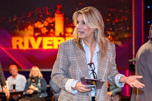 MDR Riverboat presenter Kim Fisher on the occasion of the recording of the MDR talk show Riverboat on 21 11 2025 at Mediacity Leipzig 20251121ADO0024