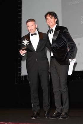 Turin Film Festival 2025, Opening Night - Awards Ceremony. Pictured: Antonio Banderas, Giulio Base  Copyright: xManuelexMangiarottix xipa-agency.netx xMangiarottix xD avanzox IPA_Agency_IPA68226434