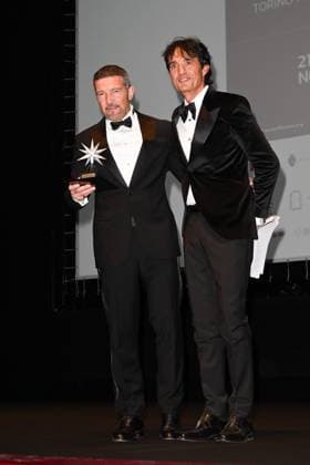 Turin Film Festival 2025, Opening Night - Awards Ceremony. Pictured: Antonio Banderas, Giulio Base  Copyright: xManuelexMangiarottix xipa-agency.netx xMangiarottix xD avanzox IPA_Agency_IPA68226435