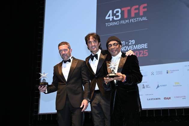 Turin Film Festival 2025, Opening Night - Awards Ceremony. Pictured: Spike Lee, Antonio Banderas, Giulio Base  Copyright: xMaurizioxD Avanzox xipa-agency.netx xDxAvanzo xMangiarottix IPA_Agency_IPA68227474