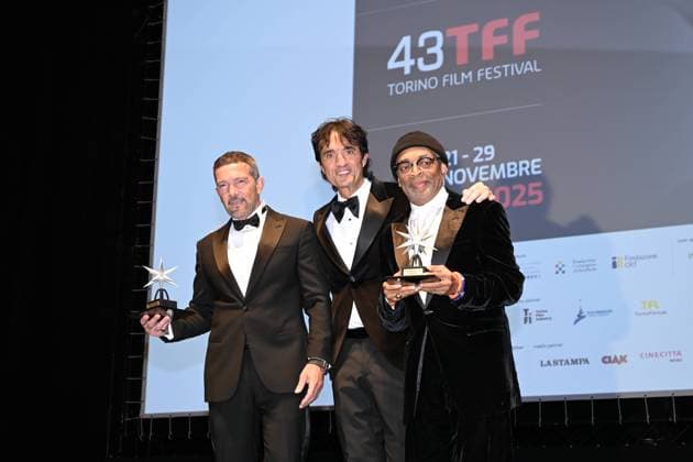 Turin Film Festival 2025, Opening Night - Awards Ceremony. Pictured: Spike Lee, Antonio Banderas, Giulio Base  Copyright: xMaurizioxD Avanzox xipa-agency.netx xDxAvanzo xMangiarottix IPA_Agency_IPA68227475