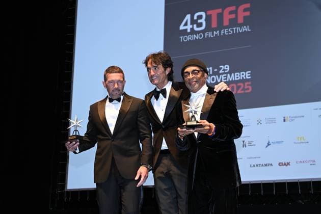 Turin Film Festival 2025, Opening Night - Awards Ceremony. Pictured: Spike Lee, Antonio Banderas, Giulio Base  Copyright: xMaurizioxD Avanzox xipa-agency.netx xDxAvanzo xMangiarottix IPA_Agency_IPA68227478