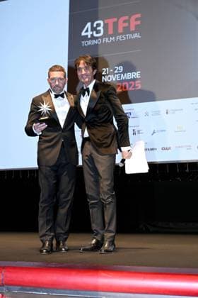 Turin Film Festival 2025, Opening Night - Awards Ceremony. Pictured: Antonio Banderas, Giulio Base  Copyright: xMaurizioxD Avanzox xipa-agency.netx xDxAvanzo xMangiarottix IPA_Agency_IPA68227506