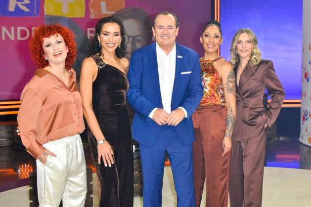 ABB No Angels, Wolfram Kons, Sandy Moelling, Nadia Benaissa, Lucy Diakovska, Jessica Wahls as guests in the RTL studio at the charity for the 30th anniversary of the RTL Spendenmarathon wir helfen Kindern bei RTL Deutschland on 21 11 2025 2 donation day in Cologne Deutz NRW Germany