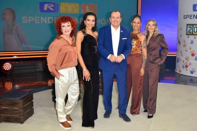 ABB No Angels, Wolfram Kons, Sandy Moelling, Nadia Benaissa, Lucy Diakovska, Jessica Wahls as guests in the RTL studio at the charity for the 30th anniversary of the RTL Spendenmarathon wir helfen Kindern bei RTL Deutschland on 21 11 2025 2 donation day in Cologne Deutz NRW Germany