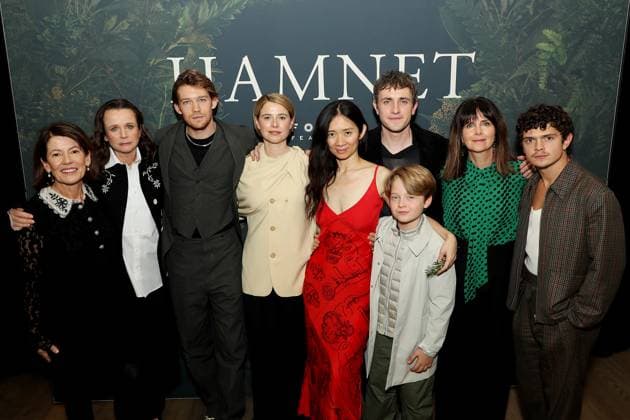 New York special screening of Focus Features Hamnet in select theaters Nov. 26th and Nationwide Dec 5th at The Whitby Hotel screening room Featuring: (L-R) Pippa Harris (Producer), Emily Watson, Joe Alwyn, Jessie Buckley, Chloe Zhao (Director, Writer), Paul Mescal, Jacobi Jupe, Liza Marshall (Producer) and Noah Jupe Where: New York, New York, United States When: 21 Nov 2025 Credit: Marion Curtis StarPix for Focus Features INSTARimages EDITORIAL USE ONLY. NOT FOR USE BY NEWSPAPERS BASED IN THE UK. Copyright: xx instar55286405