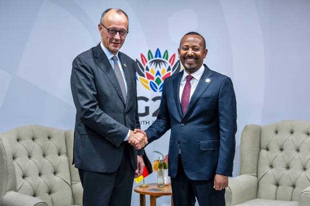 Johannesburg, South Africa, 22 11 2025 Expo Centre G20 Summit Federal Chancellor Friedrich Merz CDU and Abiy Ahmed Ali, Prime Minister of Ethiopia Photo Michael Kappeler, Pool Copyright: xMichaelxKappeler,xPool dtsxNachrichtenagenturx dts_94742