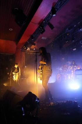 Robert Levon Been, Peter Hayes and Leah Shapiro, from left, of the band Black Rebel Motorcycle Club at a concert at the Astra Kulturhaus in Berlin, November 23, 2025 Black Rebel Motorcycle Club concert Berlin
