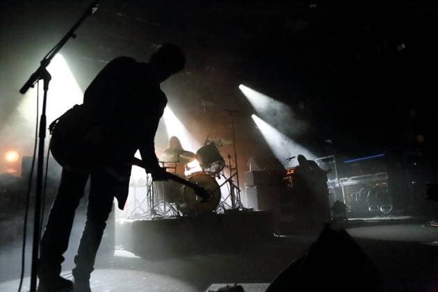 Robert Levon Been, Leah Shapiro and Peter Hayes, from left, of the band Black Rebel Motorcycle Club at a concert at the Astra Kulturhaus in Berlin, November 23, 2025 Black Rebel Motorcycle Club concert Berlin