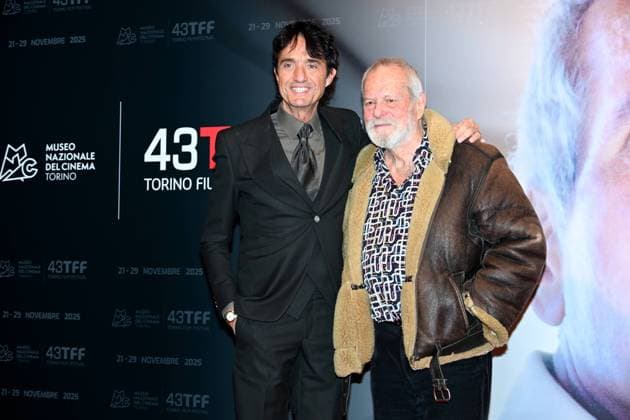 43rd Turin Film Festival 2025, Day 3 - Terry Gilliam Photocall. Pictured: Giulio Base, Terry Gilliam  Copyright: xMaurizioxD Avanzox xipa-agency.netx xDxAvanzo xMangiarottix IPA_Agency_IPA68331202