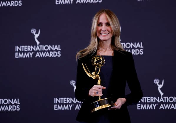 Recipient of The Founders Award co-chairman of Disney Entertainment Dana Walden arrives in the press room at the 53rd International Emmy Awards at New York Hilton Midtown in New York City on Monday, November 24, 2025.  NYP20251124254 JohnxAngelillo