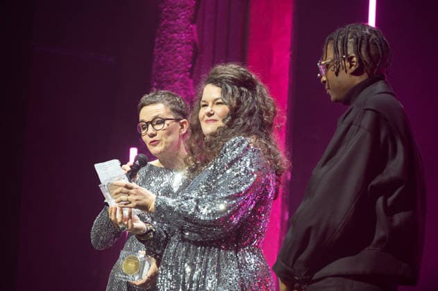 Grands Prix de la Sacem 2025 Ceremony - Paris Noemie Lamour and Gentiane Pierre, members of the group Diva Syndicat (Grand Prix du Repertoire Jeune Public) attending the Grands Prix de la Sacem 2025 Ceremony held at Les folies Bergeres theater, in Paris, France, on November 24, 2025. Photo by Mireille Ampilhac ABACAPRESS.COM Paris France  Copyright: xAmpilhacxMireille ABACAx
