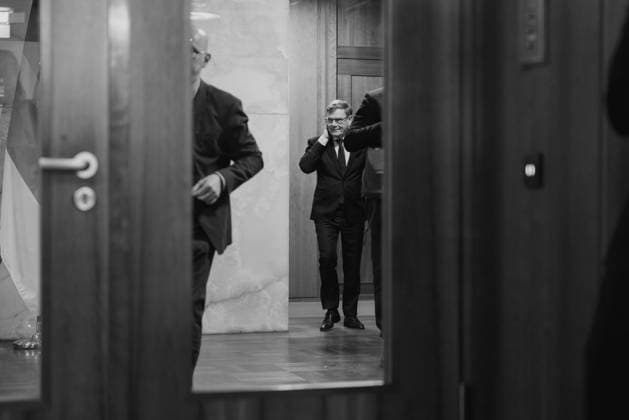 Press meeting of Foreign Minister Dr Johann Wadephul with Jordanian Foreign Minister Ayman Safadi Germany, Berlin on 25 11 2025 Foreign Minister Dr Johann Wadephul CDU photographed through a door as he walks out of his office