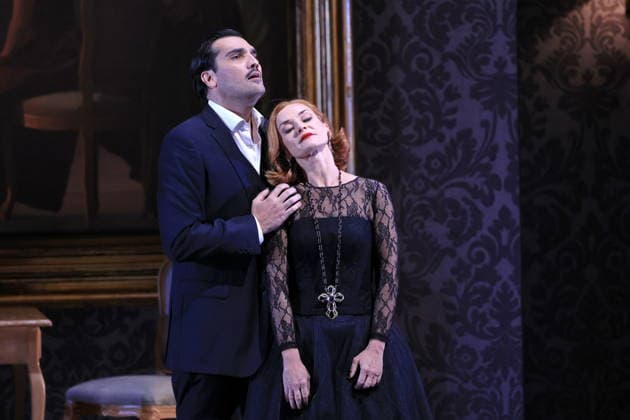 25 11 2025, Fedora, Jonathan Tetelman as Count Loris Ipanov, Vida Miknevi i t as Princess Fedora Romazov, Deutsche Oper Berlin, Berlin, premiere on 27 11 2025, directed by Christof Loy, Berlin Germany, Germany