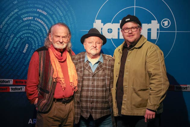 Premiere Münster Tatort Press event for the premiere of the new Münster Tatort Die Erfindung des Rades The broadcast is on December 7 on Ersten and the ARD Mediathek Claus D Clausnitzer, as Herbert Vaddern, Axel Prahl, as Frank Thiel and Björn Meyer, as Mirko Schrader Thiel Münster, North Rhine-Westphalia, DEU, Germany, 25 11 2025