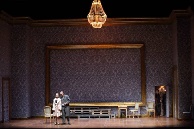 Vida Mikneviciute as Princess Fedora Romazov and Tobias Kehrer as Gretch during the photo rehearsal for Fedora at the Deutsche Oper in Berlin, November 25, 2025 Melodramma in three acts by Umberto Giordano Musical direction John Fiore Staging Christof Loy Stage and costumes Herbert Murauer Premiere is on November 27, 2025 Deutsche Oper Berlin Fedora