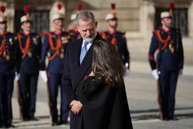 Spanish King Felipe VI and Queen Letizia with Frank Walter Steinmeier and Elke Budenbender during a official ceremony for Germany Republic President on occasion his official visit to Spain in RoyalPalace in Madrid on Wednesday, 26 November 2025. Cordon Press