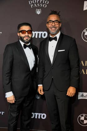 Berlin abb Patrick Owomoyela on the right with his husband as a guest at the Magical Christmas Ball of LeGer by Lena Gercke at Claerchens Ballhaus Berlin on 26 11 2025 Berlin Germany
