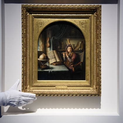 Christie s Old Masters Evening Sale Auction - Christie s King Street, London, UK Art handlers The Flute Player by Gerrit Dou (est. Â£2m - Â£3m) as part of Christie s Old Masters Evening Sale Auction which will take place on 2nd December 2025 - Christie s King Street, London, England, UK on Thursday 27 November, 2025., Credit:Justin Ng Avalon UK, England, London, Christie s King Street  Copyright: xJustinxNgx xAvalonx 1054924928