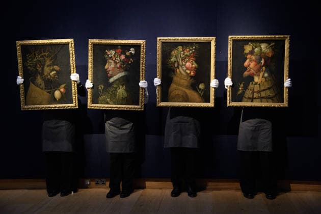 Christie s Old Masters Evening Sale Auction - Christie s King Street, London, UK Art handlers The Four Seasons from The Workshop of Giuseppe Arcimboldo (est. Â£800k Â£1.2m) as part of Christie s Old Masters Evening Sale Auction which will take place on 2nd December 2025 - Christie s King Street, London, England, UK on Thursday 27 November, 2025., Credit:Justin Ng Avalon UK, England, London, Christie s King Street  Copyright: xJustinxNgx xAvalonx 1054924958