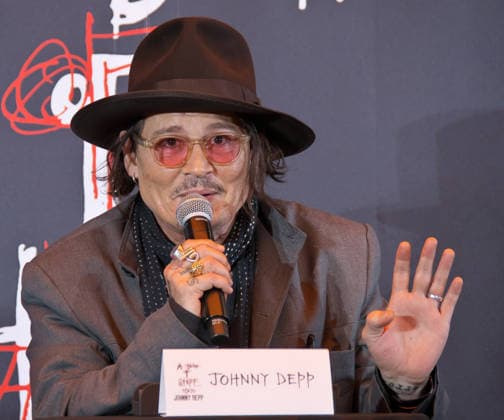 Actor Johnny Depp attends a press conference for his exhibition A Bunch of Stuff -Tokyo in Tokyo, Japan on Thursday, November 27, 2025. His art exhibition will open November 28 to May 6, 2026.  TKP2025112714 KEIZOxMORI