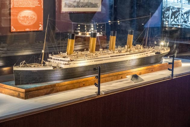 The exhibition Titanic An Immersive Voyage opens its doors in Leipzig on November 28 Original artifacts from the RMS Titanic and its sister ship Olympic as well as elaborately staged film props from James Camerons Titanic are on display Highlights include a rare deck chair from the promenade deck of the Titanic ocean liner that crashed in 1912 E