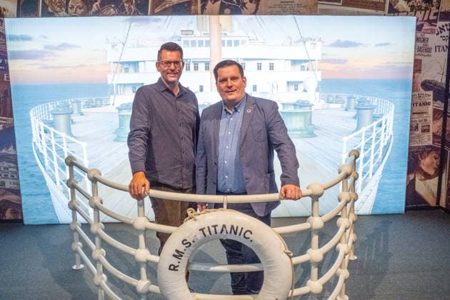 The exhibition Titanic An Immersive Voyage opens its doors in Leipzig on November 28 Original artifacts from the RMS Titanic and its sister ship Olympic as well as elaborately staged film props from James Camerons Titanic are on display Highlights include a rare deck chair from the promenade deck of the Titanic ocean liner that crashed in 1912 E