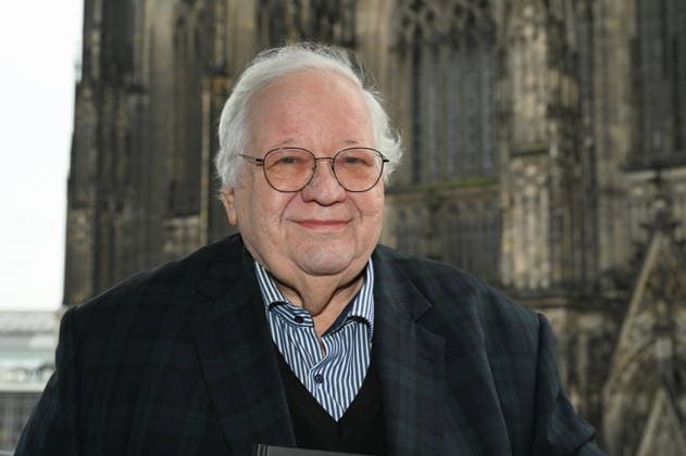 Author Prof Dr Theol Manfred Becker Huberti poses at the launch of his new book Vom Vierten der Heiligen Drei Könige (The Fourth of the Magi)